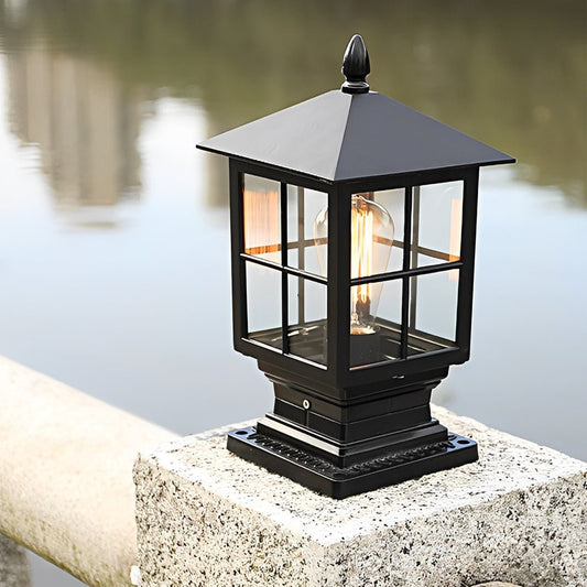 Outdoor Solar Black Metal Garden Post Light